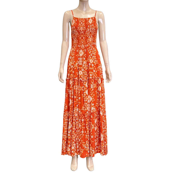 Ivory Bronze/Orange Floral Maxi Dress
