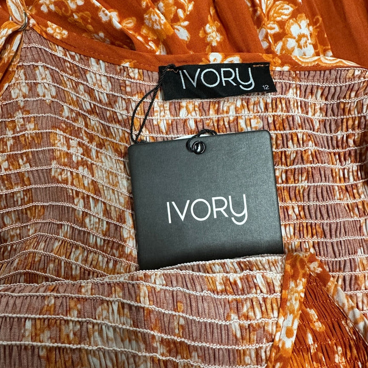 Ivory Bronze/Orange Floral Maxi Dress
