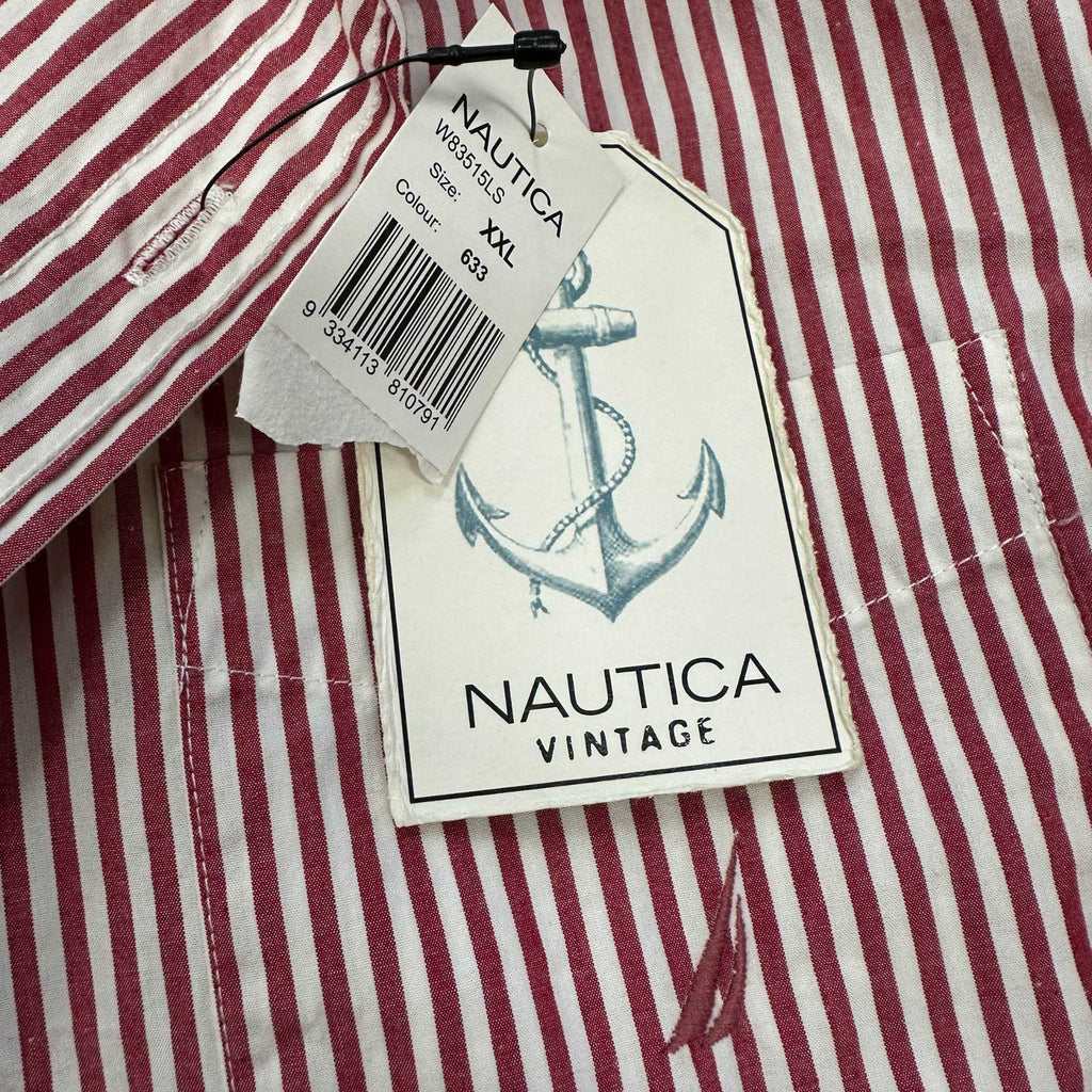 Nautica Red and White Striped Button Up Shirt