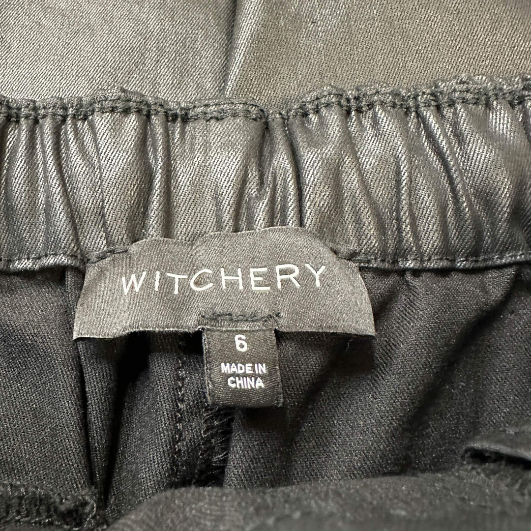 Witchery Black Leather Look Trousers - Size 6