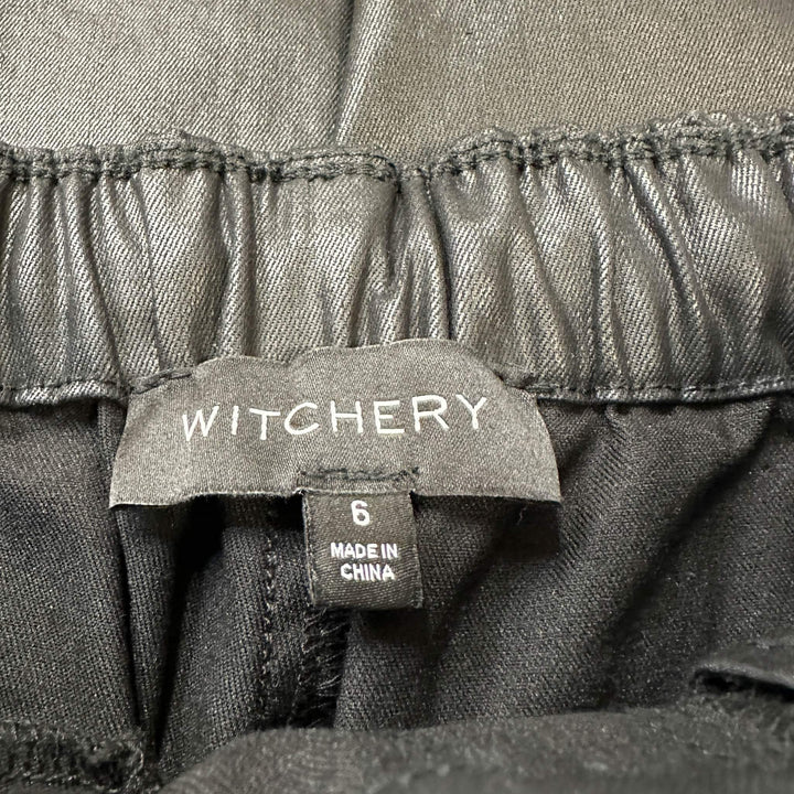 Witchery Black Leather Look Trousers - Size 6