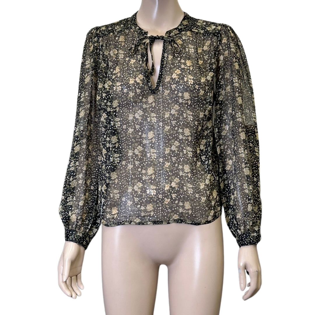Liz Jordan Black Sheer Floral Shirt