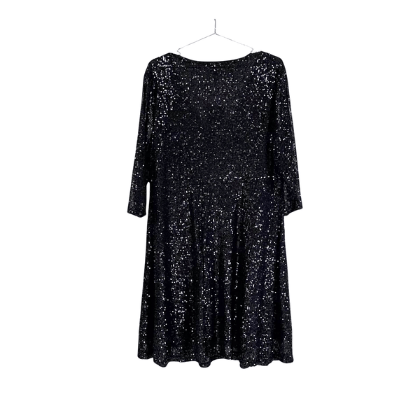 Pink Dust Mid Length Long Sleeve Black Sequin Dress Size 18