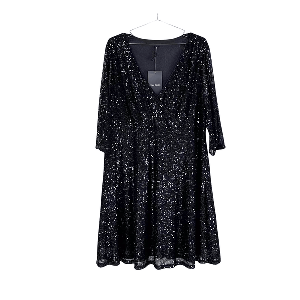 Pink Dust Mid Length Long Sleeve Black Sequin Dress Size 18