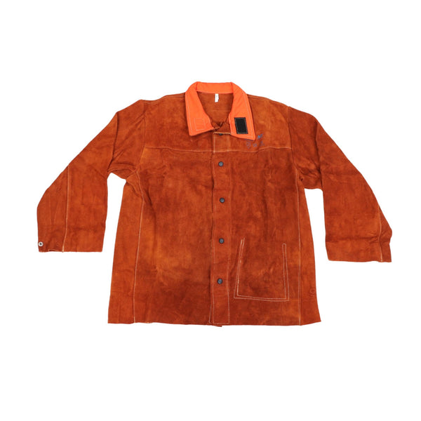 Handmade Brown Suede Jacket with Fluro Orange Collar