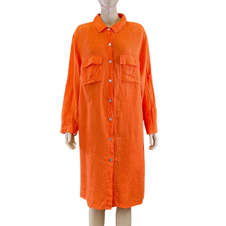 Ridley Orange Long Sleeve Button Dress