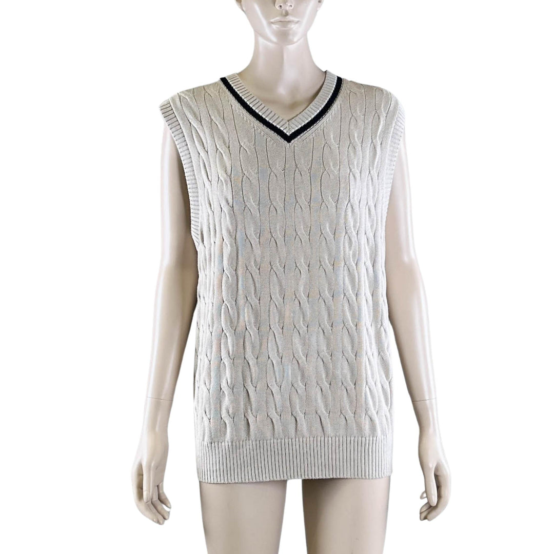 Uniqlo Beige Cable V Neck Knitted Vest