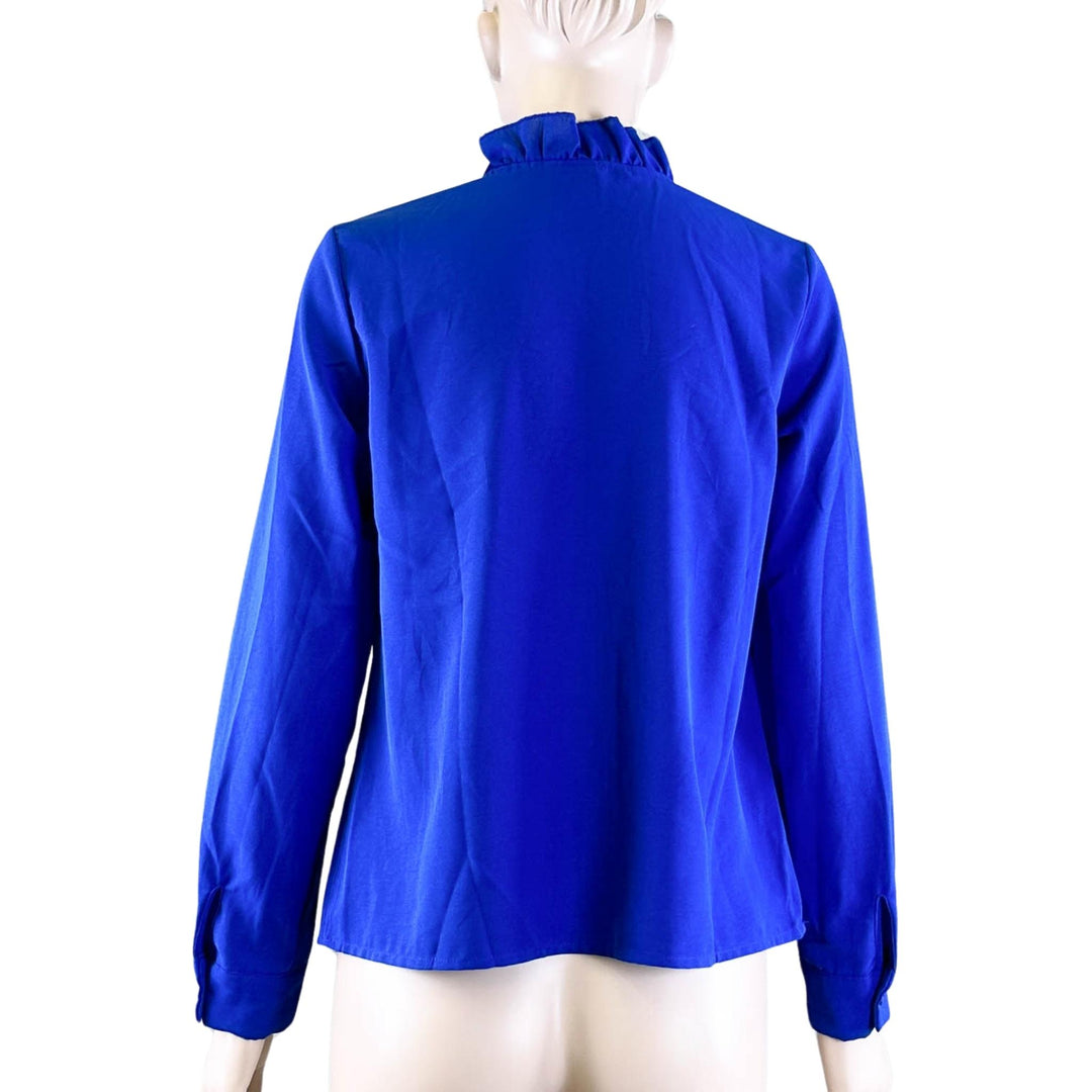 Dreimp Blue Ruffle Collar Top