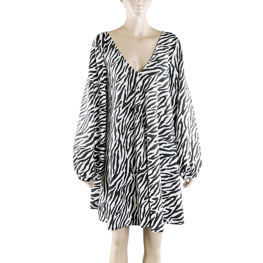 Asos Design Zebra Print Deep V-Neck Dress