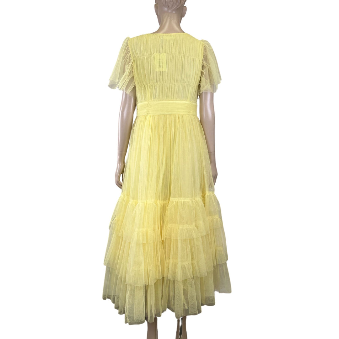 Showpo Lemon 'Flutter Sleeve Turelle Plunge' Midi Dress