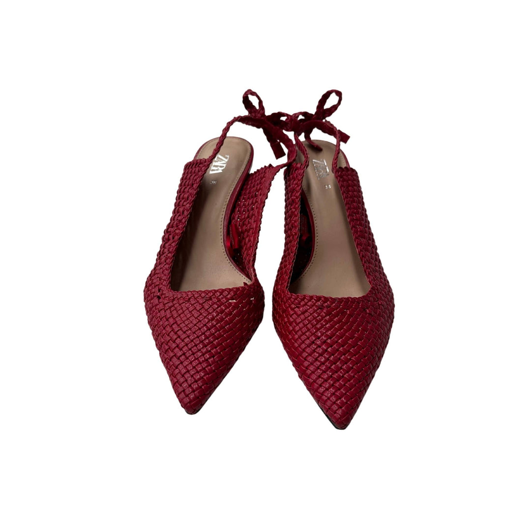 Zara Red Woven Slingback Heels