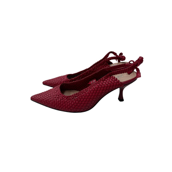 Zara Red Woven Slingback Heels