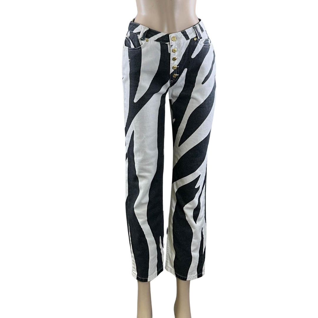 House Of Sunny Zebra Print Denim Jeans