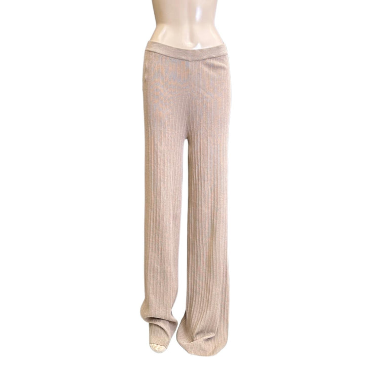 Rosebullet Long Beige Wide Leg Ribbed Stretchable Pants