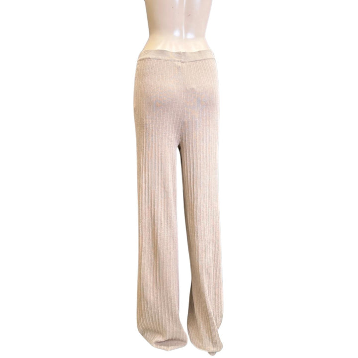Rosebullet Long Beige Wide Leg Ribbed Stretchable Pants