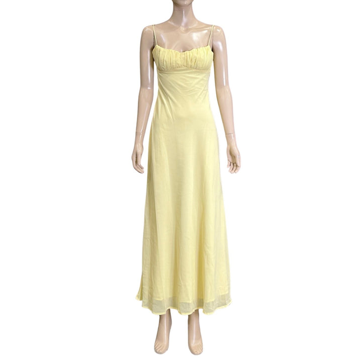 Saints & Secrets Yellow Spaghetti Straps Maxi Chiffon Dress