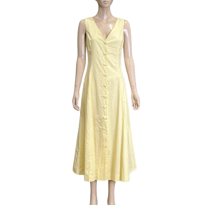 White Closet Yellow Sleeve Button Down Midi Dress