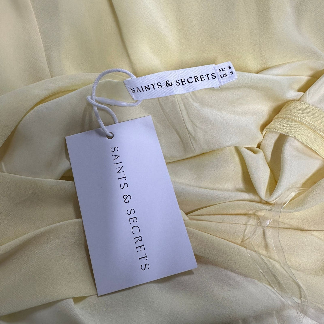 Saints & Secrets Yellow Spaghetti Straps Maxi Chiffon Dress