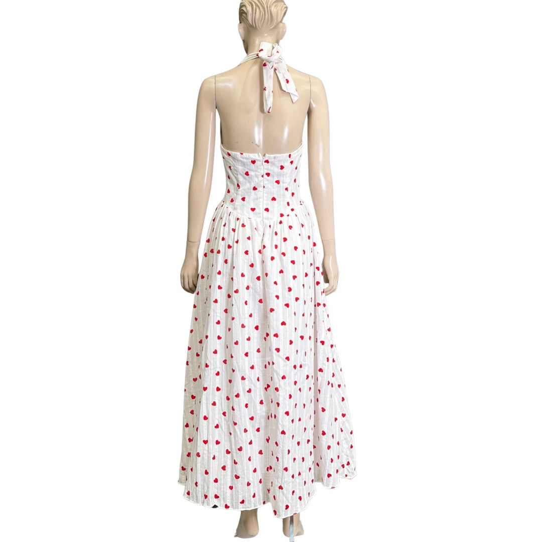 Angel Biba White & Red Heart Print Halterneck Maxi Dress