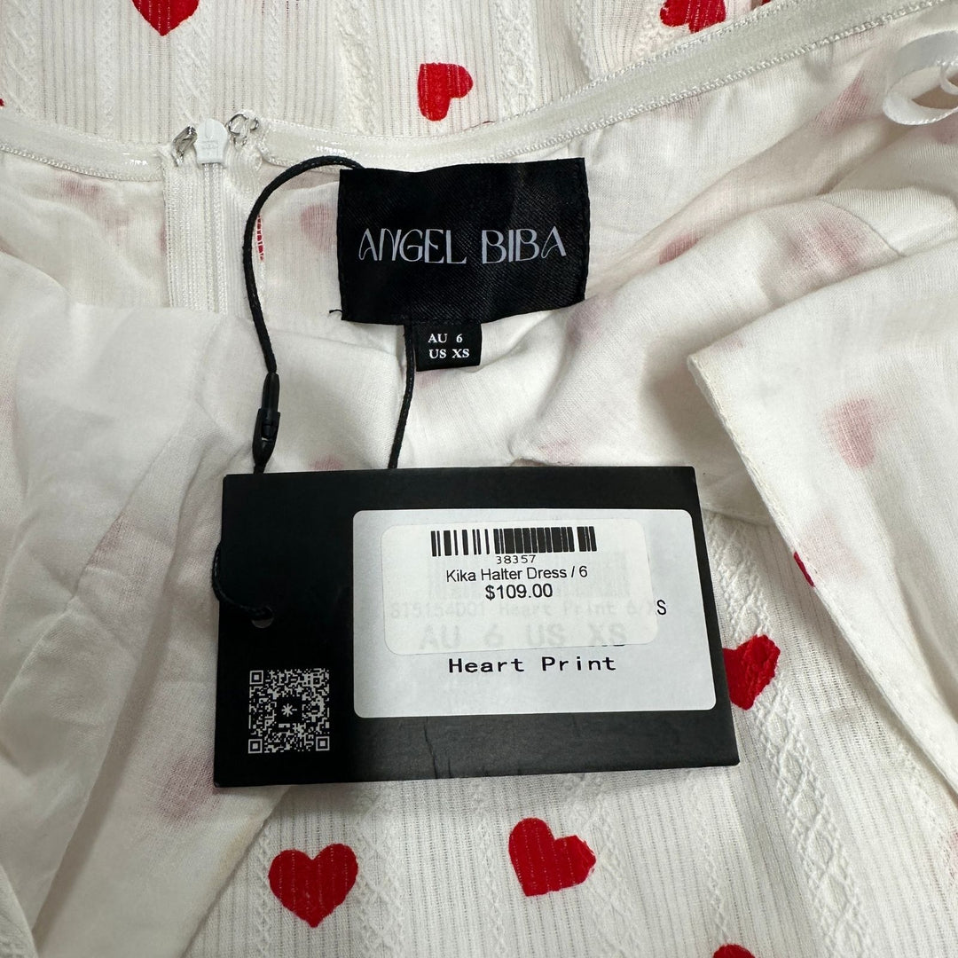Angel Biba White & Red Heart Print Halterneck Maxi Dress