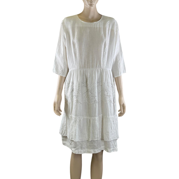 Alessandra White Linen Lace Dress