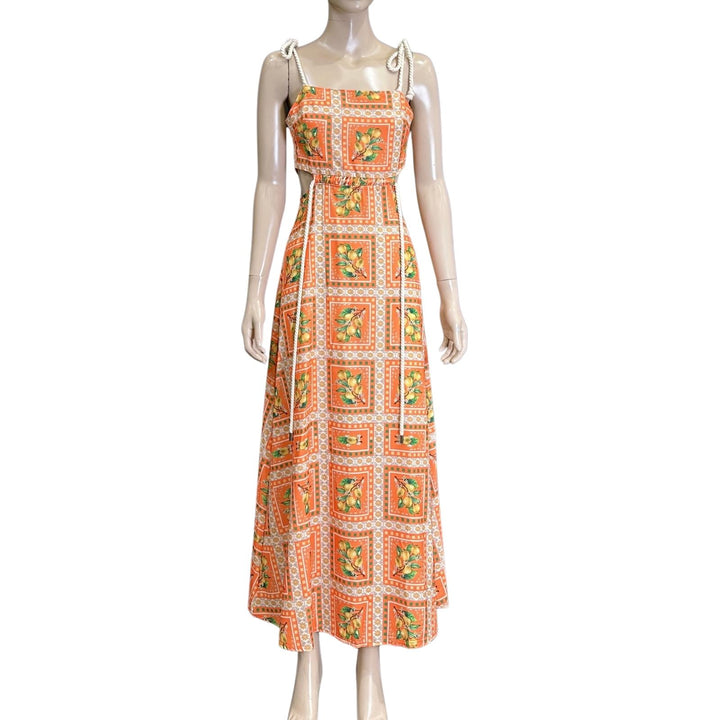 Unbranded Lemon Floral Orange/Green/White Maxi Dress
