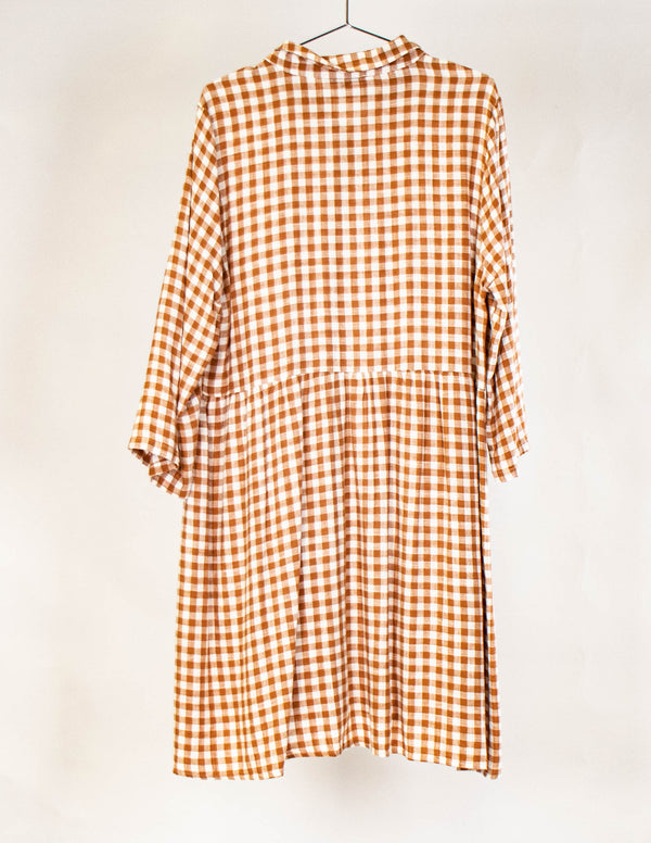 Grae Linen Brown Checked Dress - Size 18