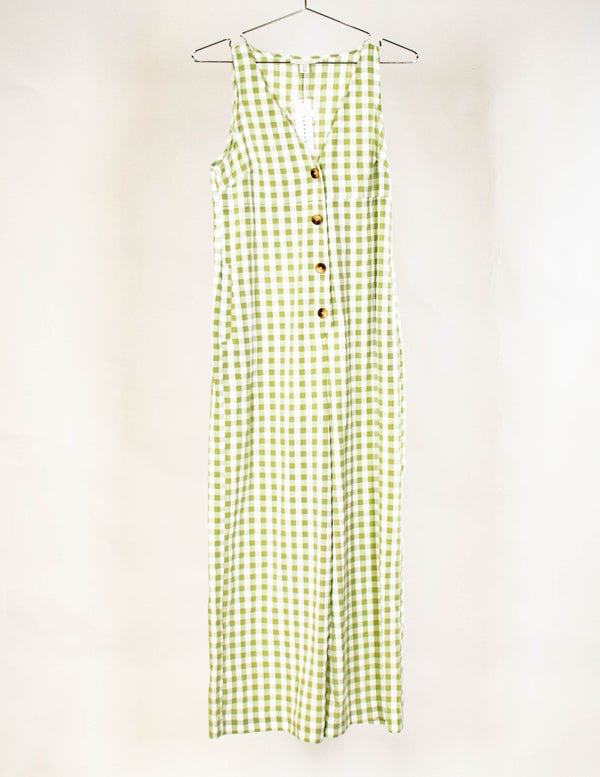 TopShop Short Sleeved Checkered Green/White Jumpsuit -Size UK 8