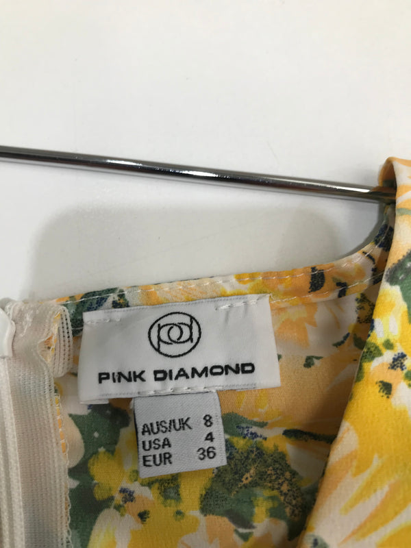 Pink Diamond Yellow/ Green Floral Dress - Size 8