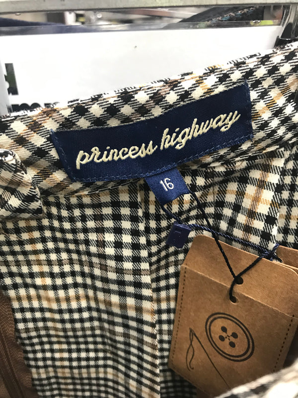 Princess Highway Cream/Brown Check Mini Skirt - Size 16