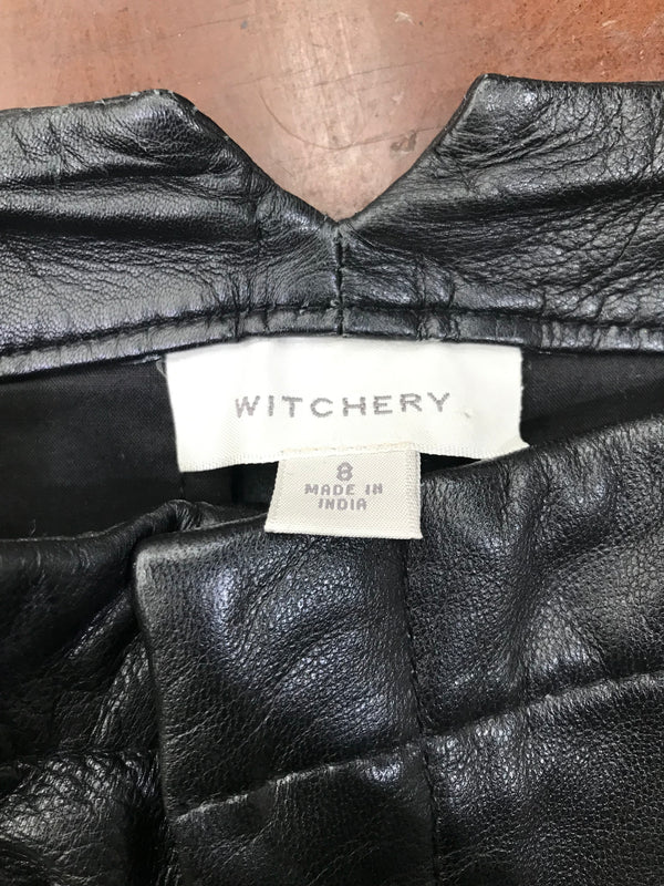 Witchery Black Leather Short - Size 8