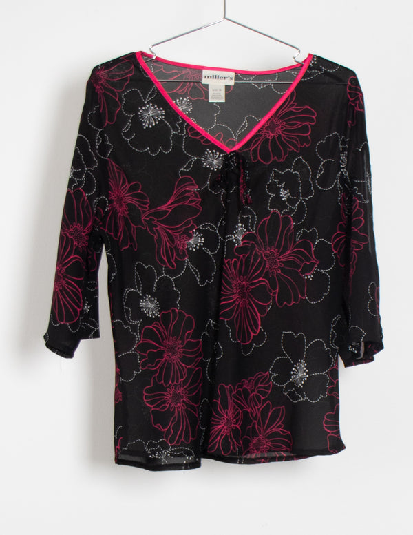 Millers Pink/Black/White Abstract Top - Size 16