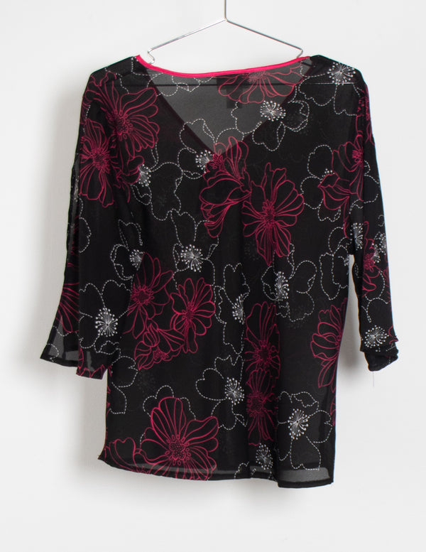 Millers Pink/Black/White Abstract Top - Size 16