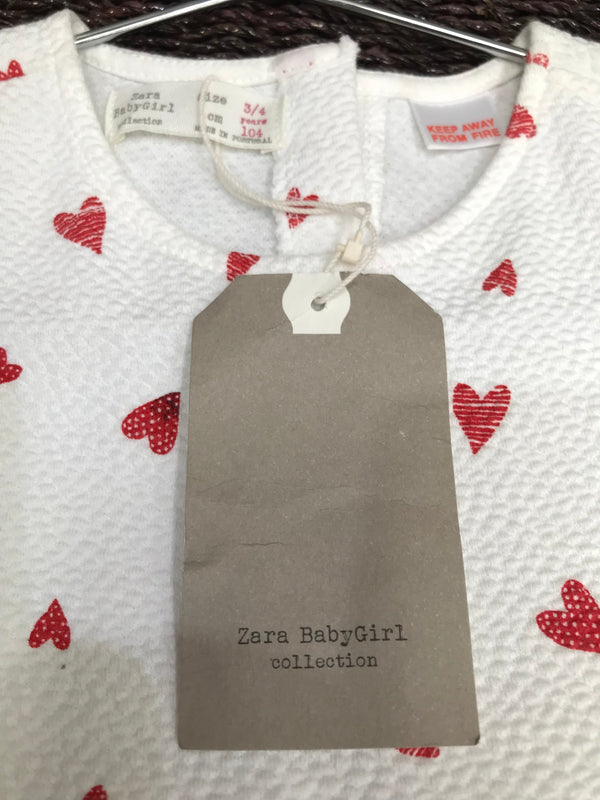White Dress with Love Hearts - Size 3-4Y Kids