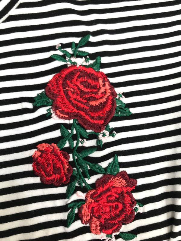 Stripe Top With Roses - Size 8-9Y Kids