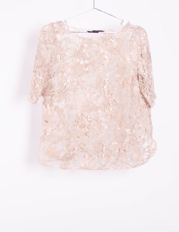 Zara Woman Beige Embroidered Top - Size