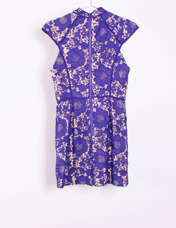 Cameo Purple/Cream Floral Laser Cut Dress  - Size S