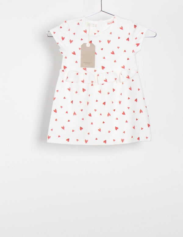 White Dress with Love Hearts - Size 3-4Y Kids