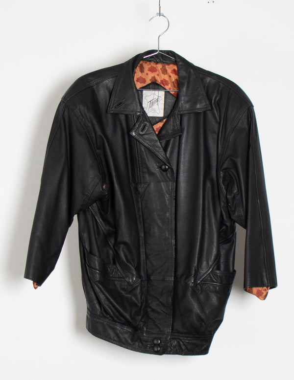 Tessini Vintage Black Leather Jacket - Size 34
