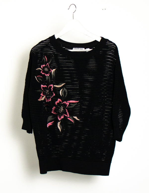 Country Road Black Floral Knitwear - Size XS