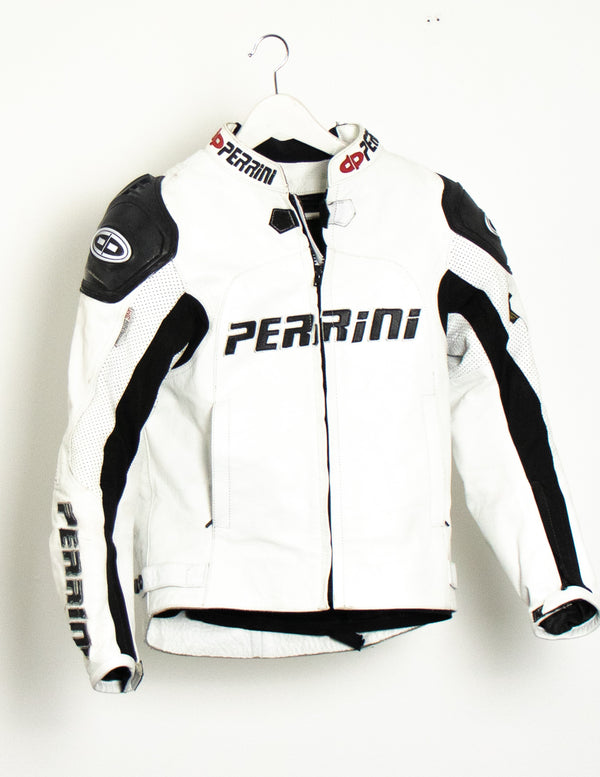 Perrini White Motorcycle Racing Jacket - Size 40