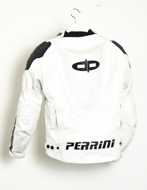 Perrini White Motorcycle Racing Jacket - Size 40