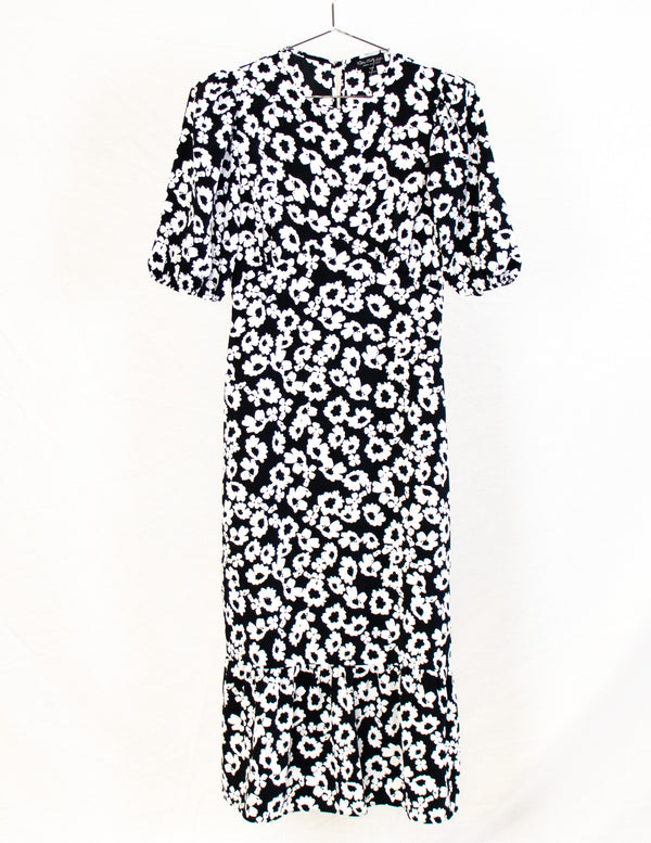 Miss Selfridges Black/White Floral Dress - Size 16