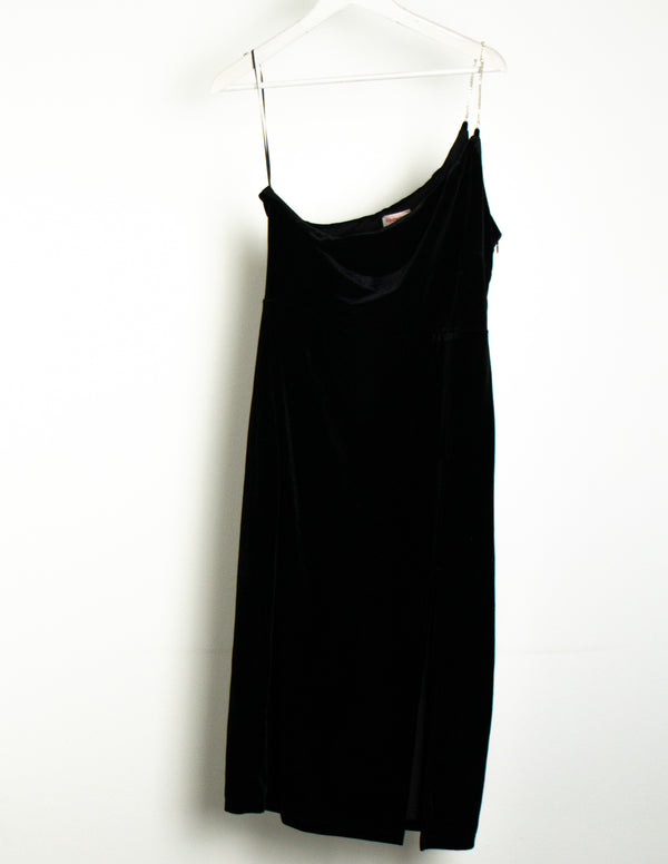 Showpo Black Velvet Midi Dress - Size 18