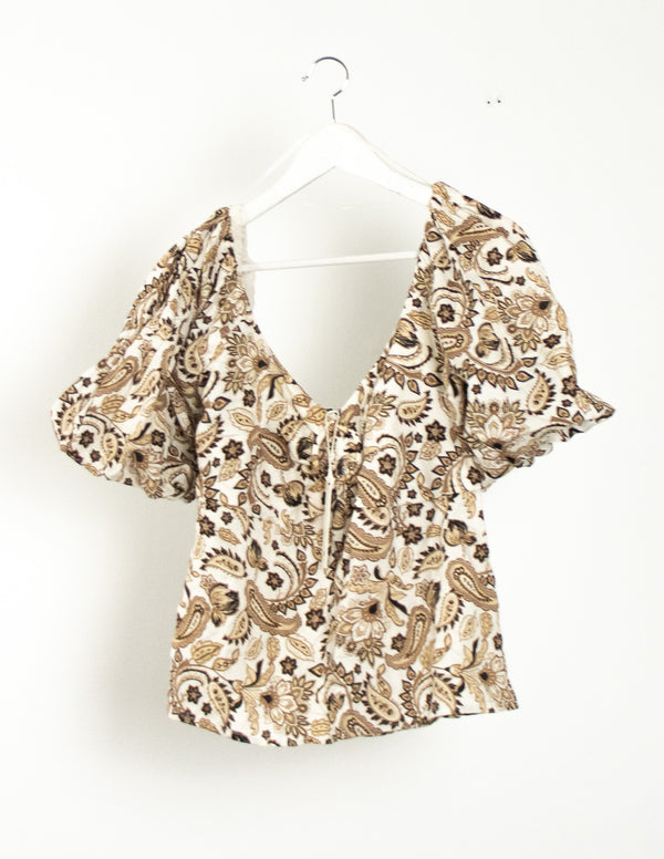 Seed White/Brown Floral Crop Top - Size 10