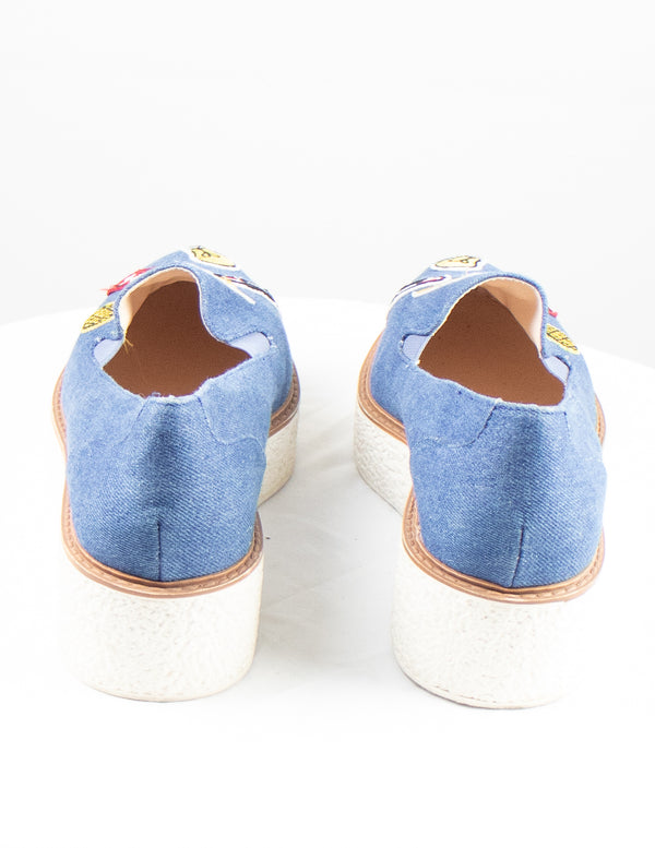 Missy Denim Patch Platform Slip On Shoes - Size 38