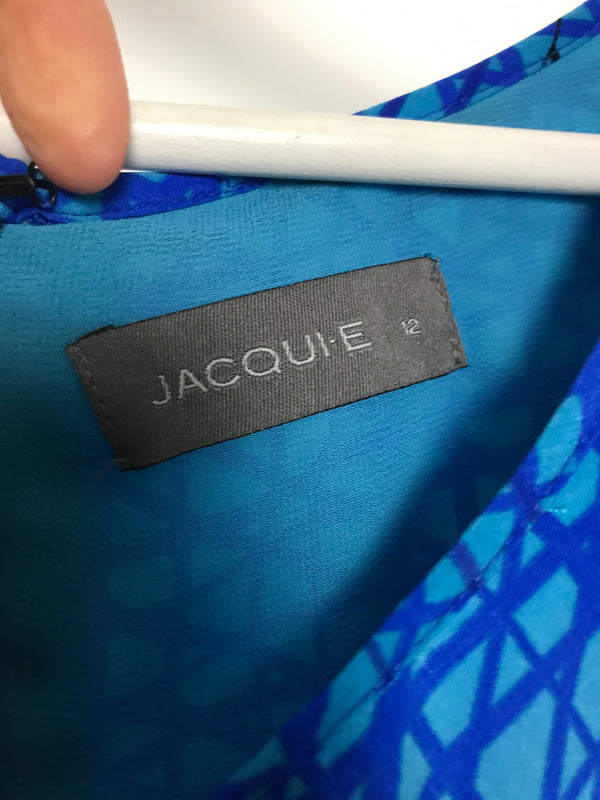Jacqui E Blue Checked Dress - Size 12