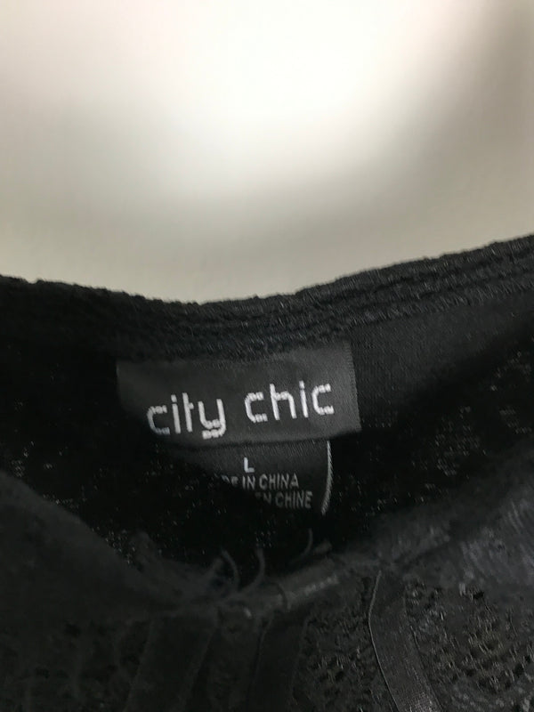 City Chic Black Lace Midi Dress - Size L