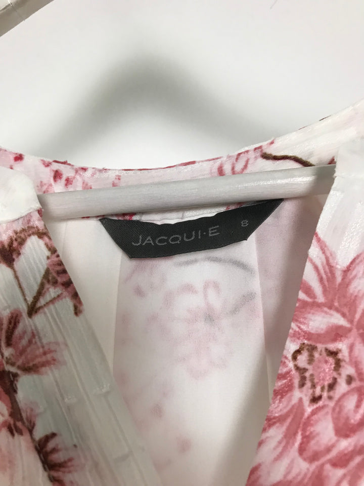 Jacqui E White/Pink Floral Top- Size 8