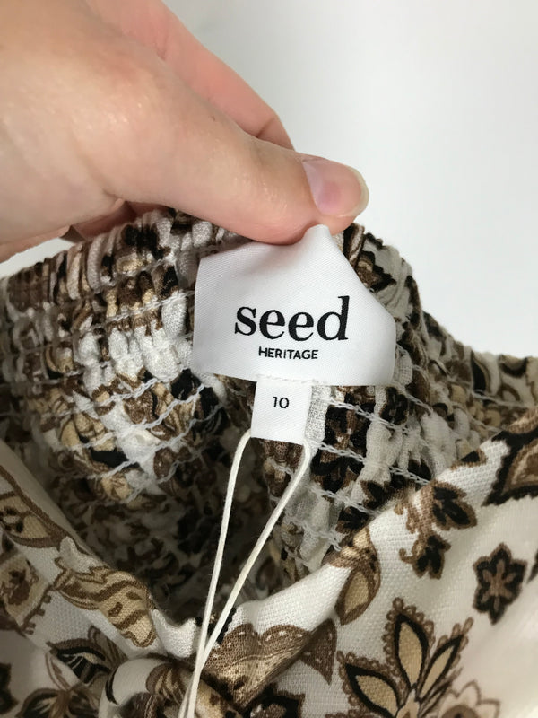 Seed White/Brown Floral Crop Top - Size 10
